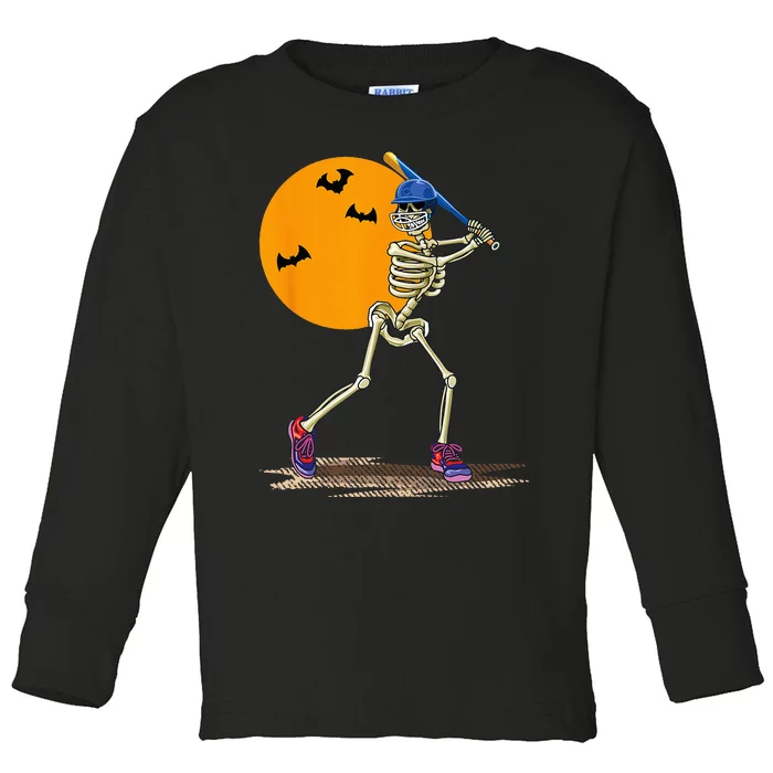 Baseball Skeleton Halloween Men Baseball Halloween Toddler Long Sleeve Shirt