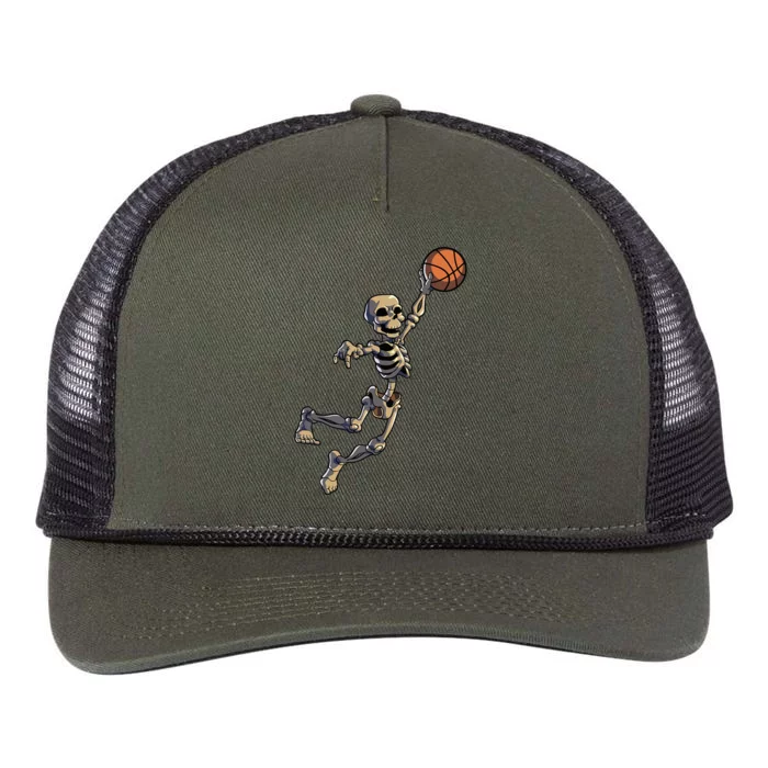 Basketball Skeleton Halloween Men Basketball Halloween Retro Rope Trucker Hat Cap