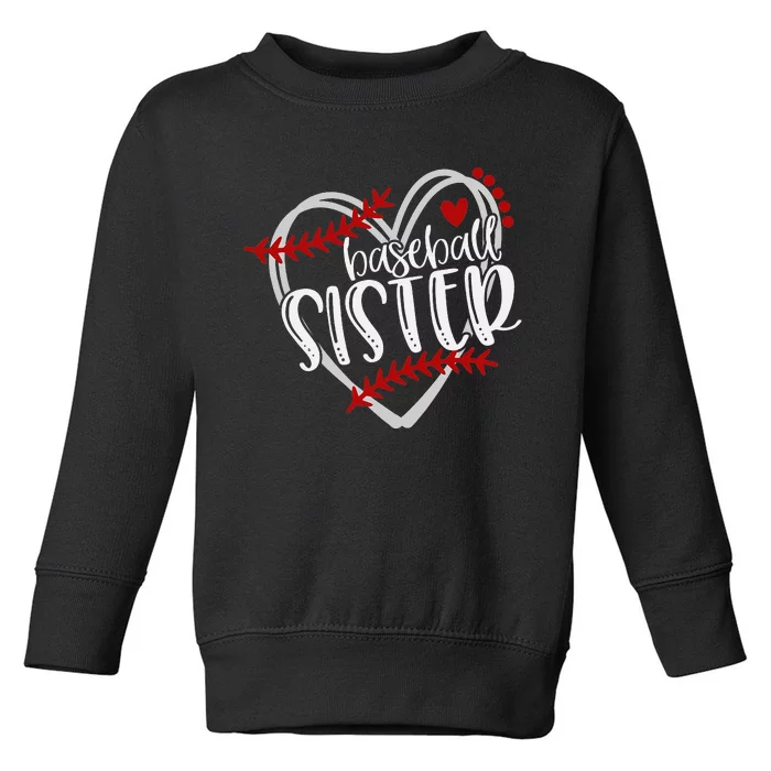 Baseball Sister Heart Distressed Design Toddler Sweatshirt