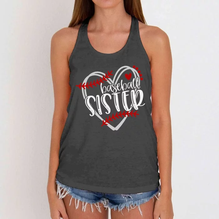 Baseball Sister Heart Distressed Design Women's Knotted Racerback Tank