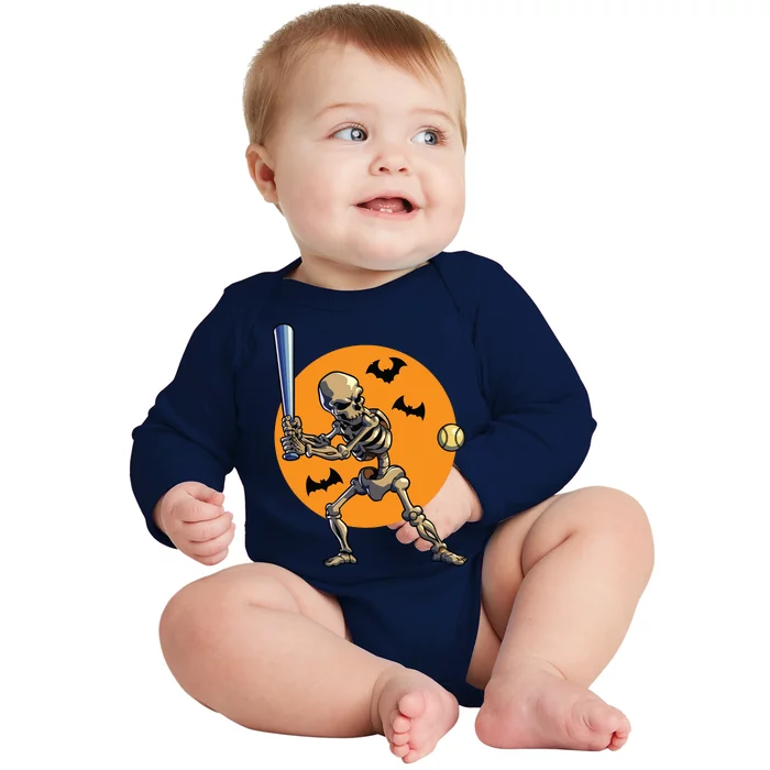 Baseball Skeleton Halloween Baseball Halloween 2593 Baby Long Sleeve Bodysuit