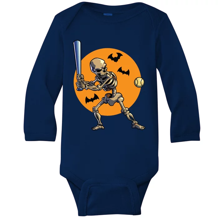 Baseball Skeleton Halloween Baseball Halloween 2593 Baby Long Sleeve Bodysuit