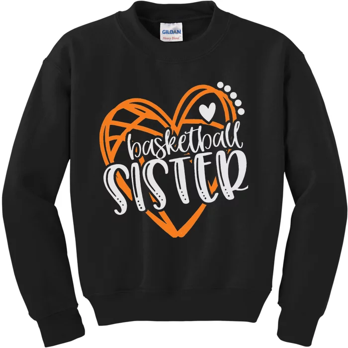 Basketball Sister Heart Distressed Kids Sweatshirt