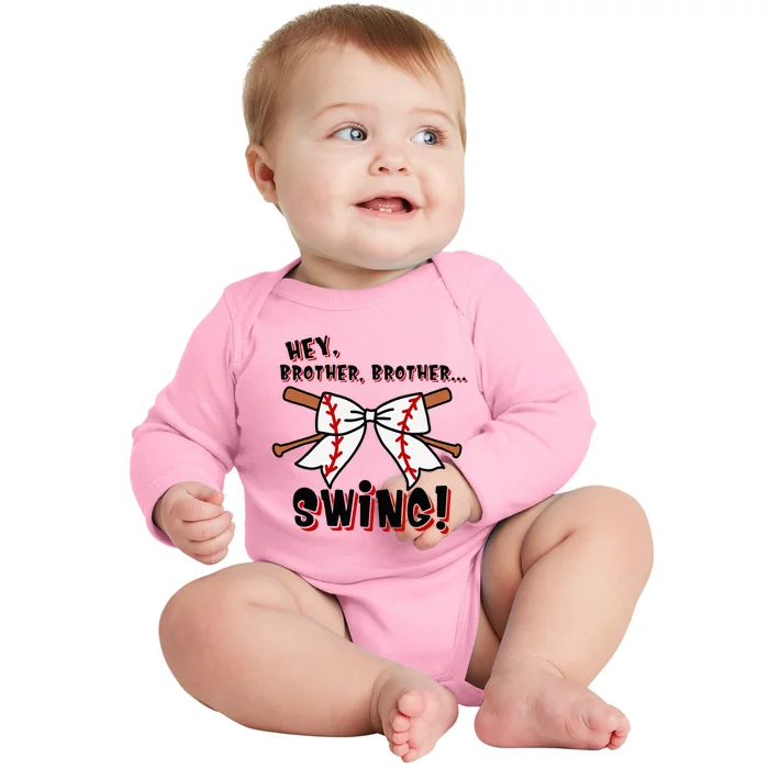 Baseball Sister Hey Brother Brother Swing Baby Long Sleeve Bodysuit