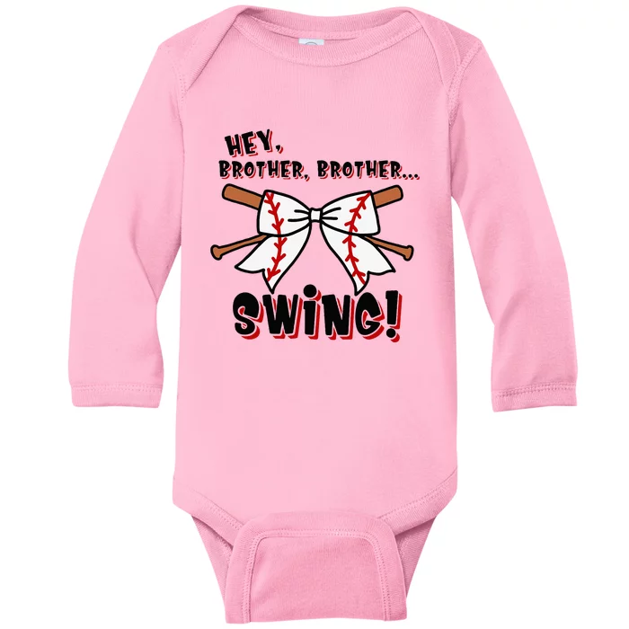 Baseball Sister Hey Brother Brother Swing Baby Long Sleeve Bodysuit