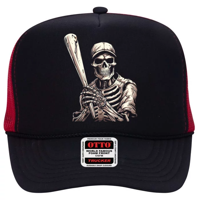 Baseball Skeleton Halloween Baseball Player Spooky High Crown Mesh Trucker Hat