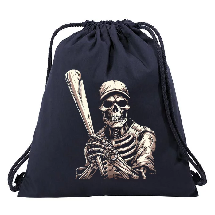 Baseball Skeleton Halloween Baseball Player Spooky Drawstring Bag