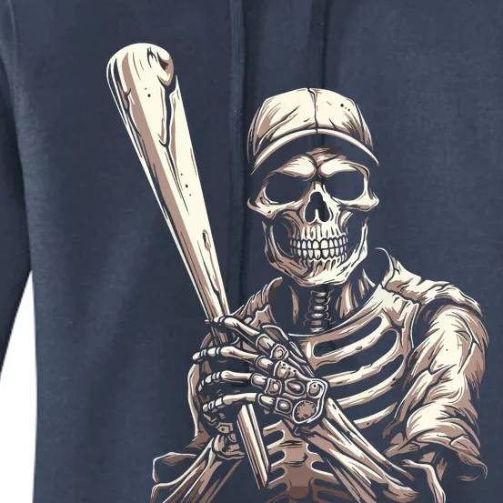 Baseball Skeleton Halloween Baseball Player Spooky Women's Pullover Hoodie