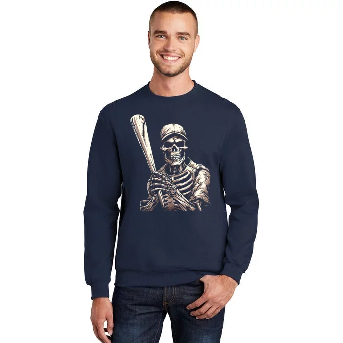 Baseball Skeleton Halloween Baseball Player Spooky Tall Sweatshirt