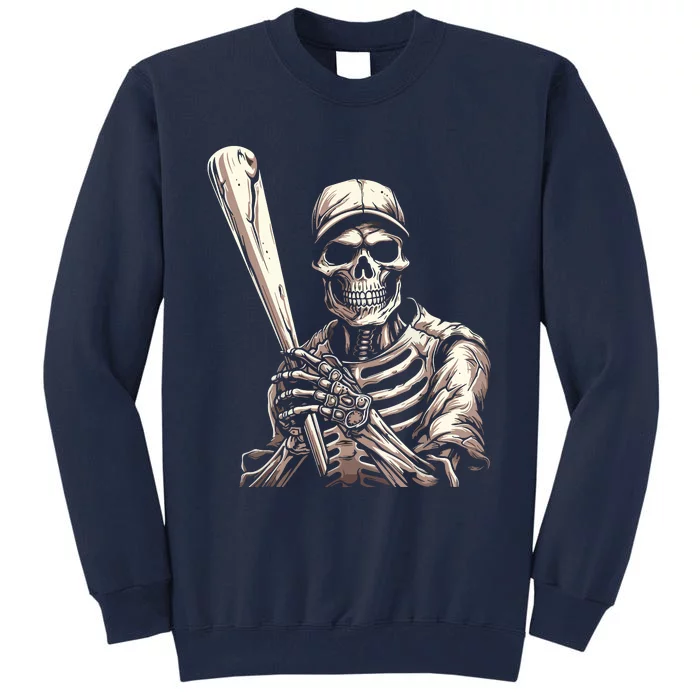 Baseball Skeleton Halloween Baseball Player Spooky Tall Sweatshirt