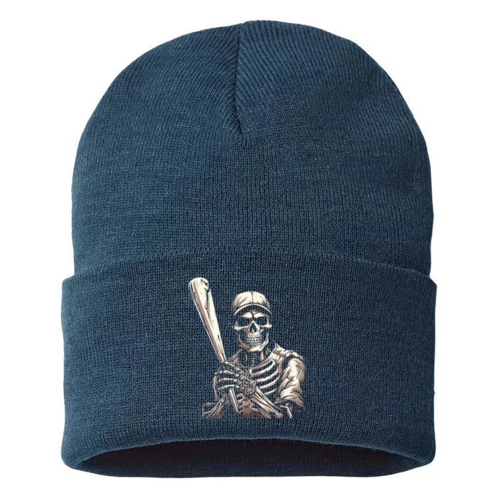 Baseball Skeleton Halloween Baseball Player Spooky Sustainable Knit Beanie