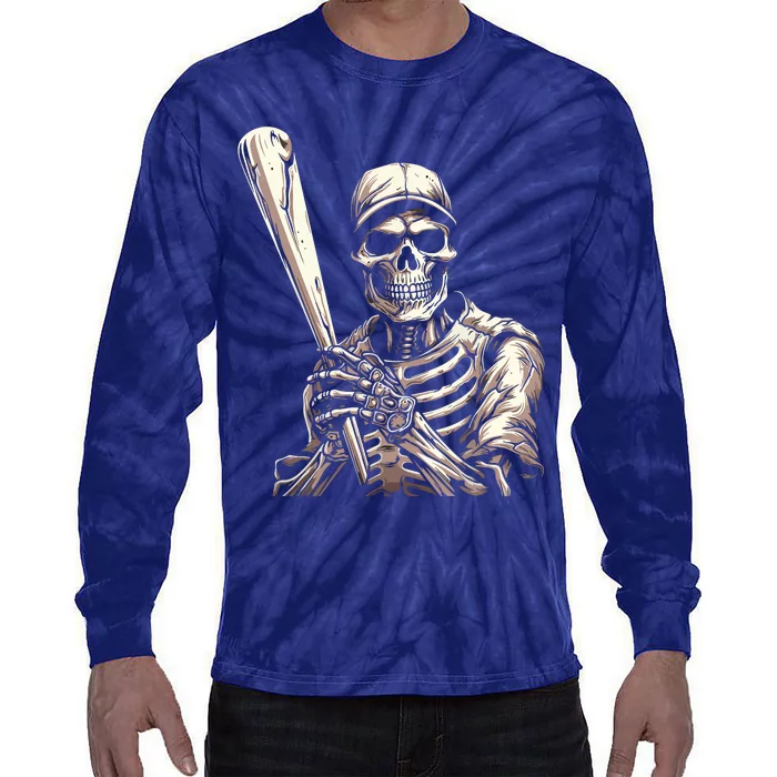 Baseball Skeleton Halloween Baseball Player Spooky Tie-Dye Long Sleeve Shirt