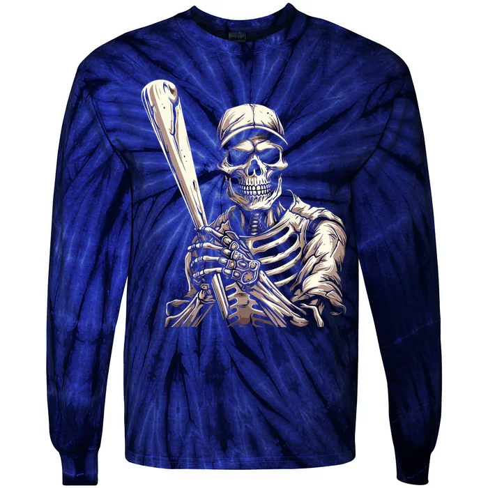 Baseball Skeleton Halloween Baseball Player Spooky Tie-Dye Long Sleeve Shirt