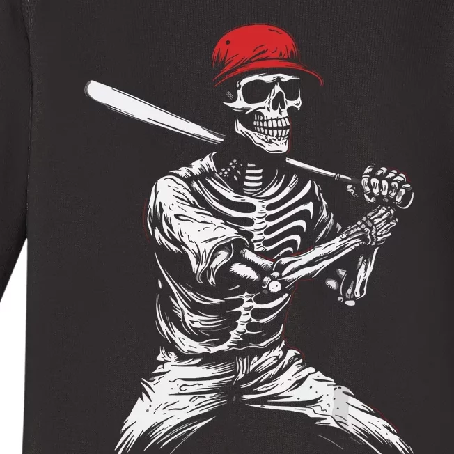 Baseball Skeleton Halloween Baseball Player Baby Long Sleeve Bodysuit