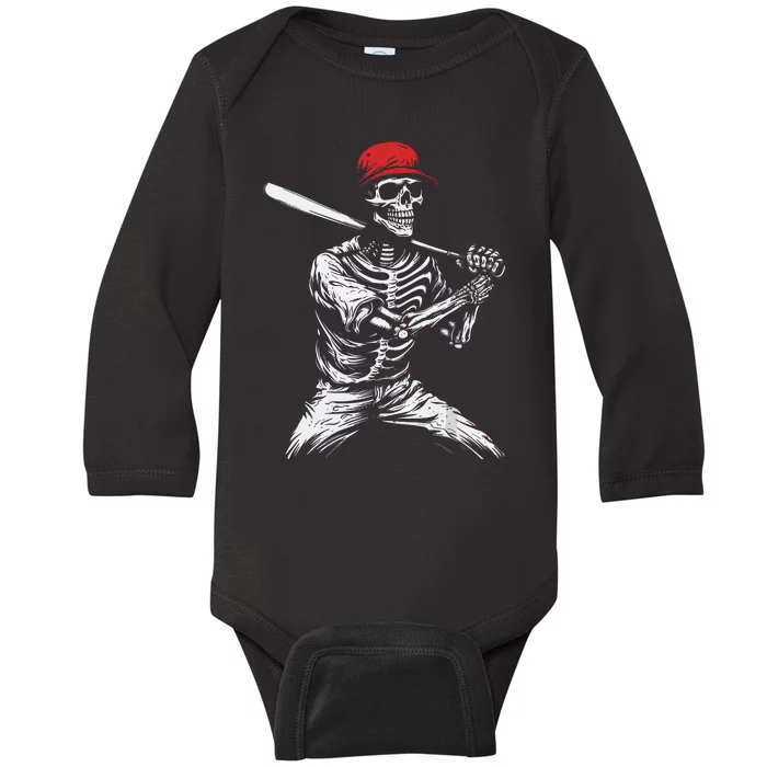 Baseball Skeleton Halloween Baseball Player Baby Long Sleeve Bodysuit