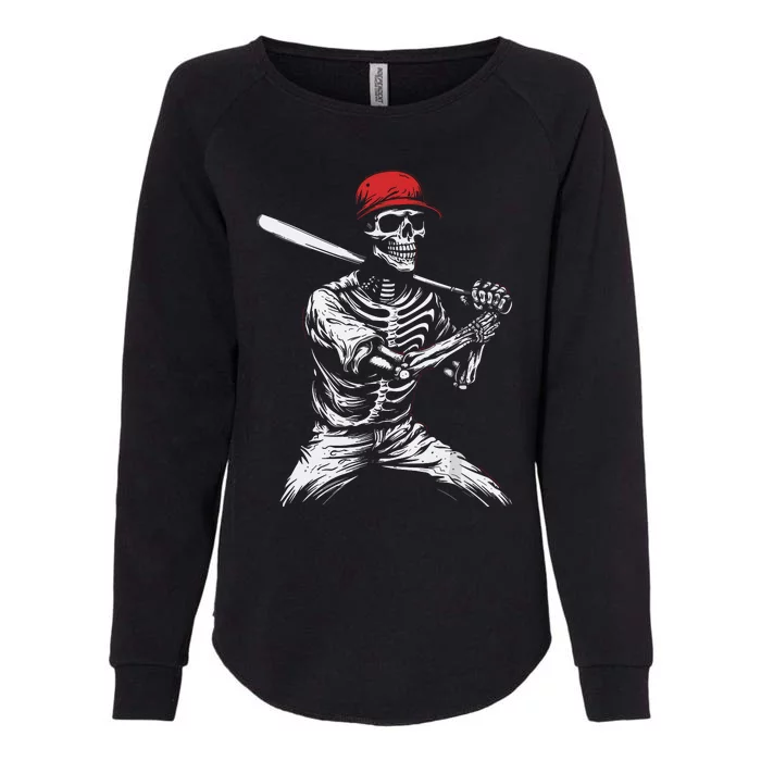 Baseball Skeleton Halloween Baseball Player Womens California Wash Sweatshirt