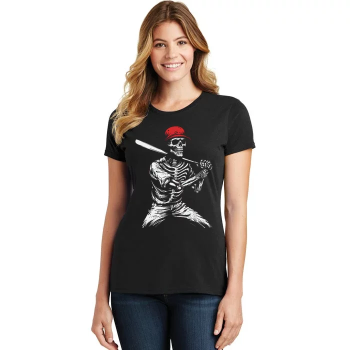 Baseball Skeleton Halloween Baseball Player Women's T-Shirt