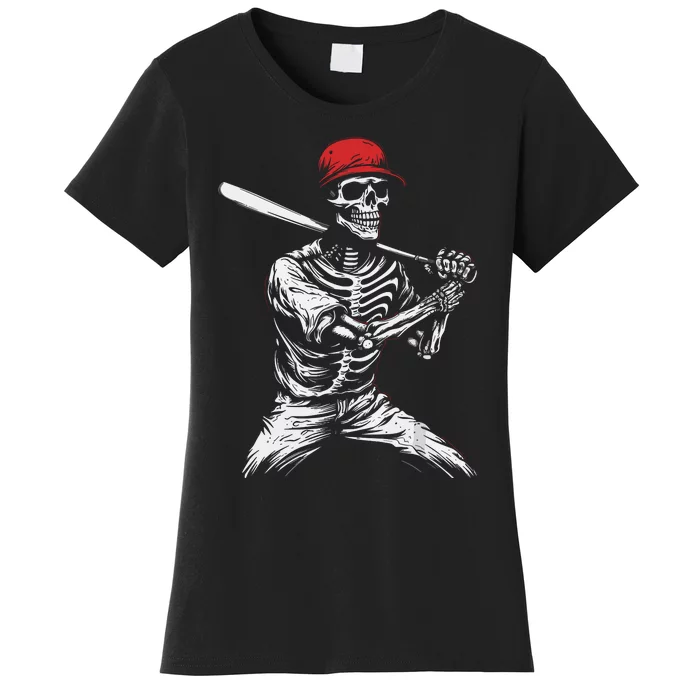 Baseball Skeleton Halloween Baseball Player Women's T-Shirt