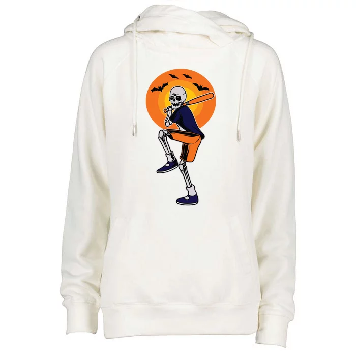 Baseball Skeleton Halloween Boy Baseball Halloween Womens Funnel Neck Pullover Hood