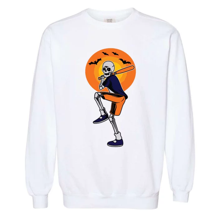 Baseball Skeleton Halloween Boy Baseball Halloween Garment-Dyed Sweatshirt