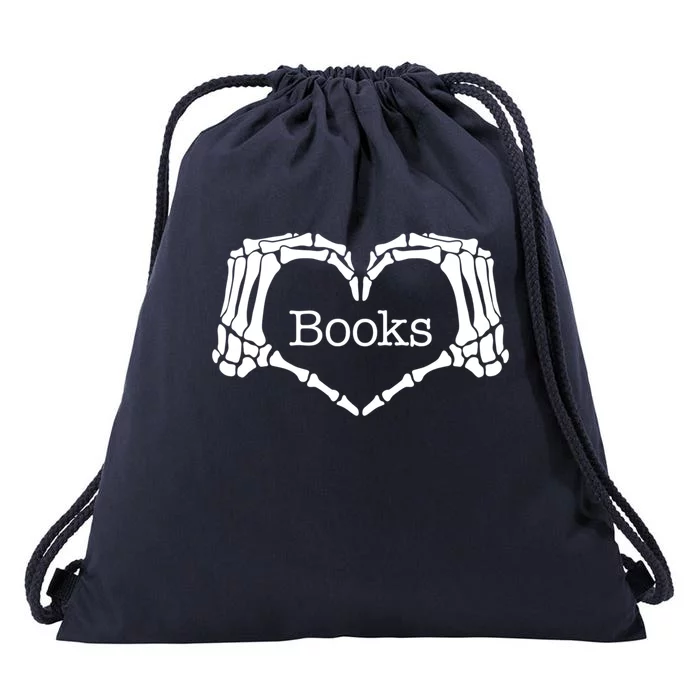 Book Skeleton Heart Hand Halloween Book Lover Cute Gift Drawstring Bag