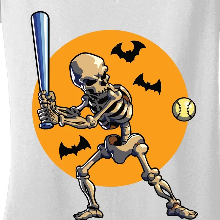 Baseball Skeleton Halloween Boy Baseball Halloween Women's V-Neck T-Shirt