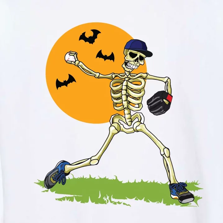 Baseball Skeleton Halloween Boy Baseball Halloween Garment-Dyed Sweatshirt