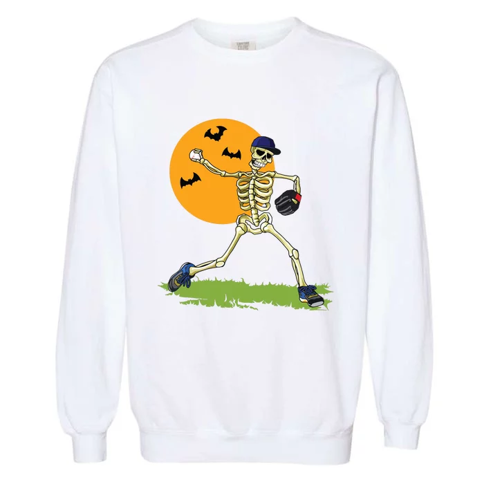 Baseball Skeleton Halloween Boy Baseball Halloween Garment-Dyed Sweatshirt