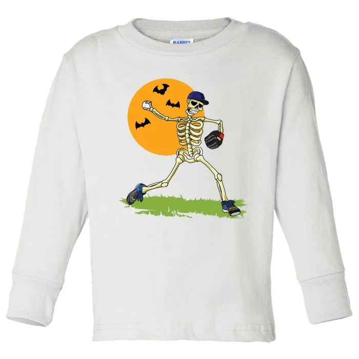 Baseball Skeleton Halloween Boy Baseball Halloween Toddler Long Sleeve Shirt