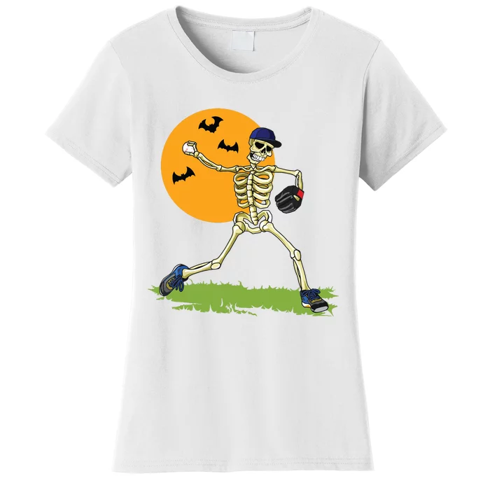 Baseball Skeleton Halloween Boy Baseball Halloween Women's T-Shirt