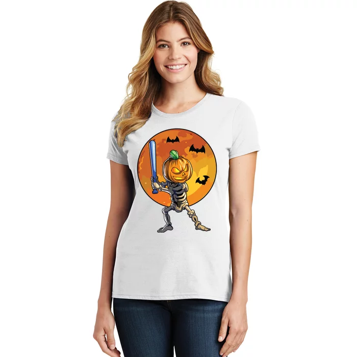 Baseball Skeleton Halloween Boy Baseball Halloween Women's T-Shirt