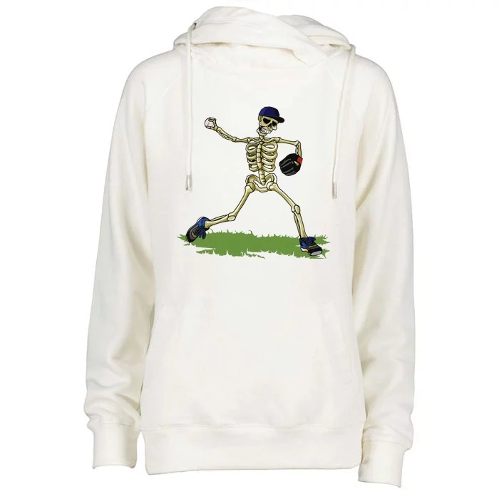 Baseball Skeleton Halloween Boy Baseball Halloween Womens Funnel Neck Pullover Hood