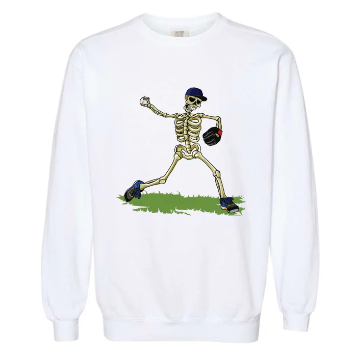 Baseball Skeleton Halloween Boy Baseball Halloween Garment-Dyed Sweatshirt