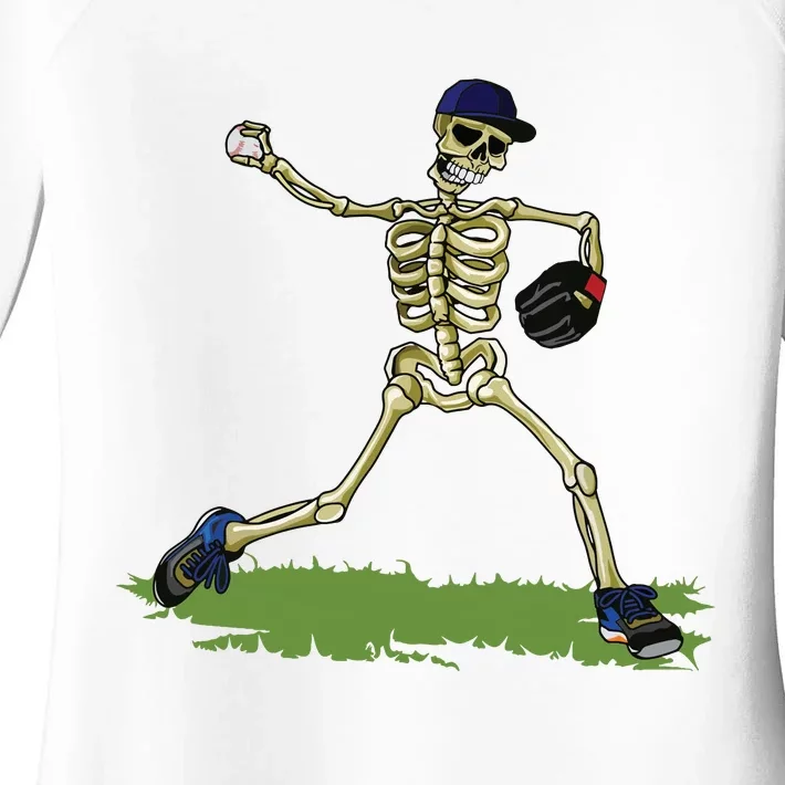 Baseball Skeleton Halloween Boy Baseball Halloween Women's Perfect Tri Tunic Long Sleeve Shirt