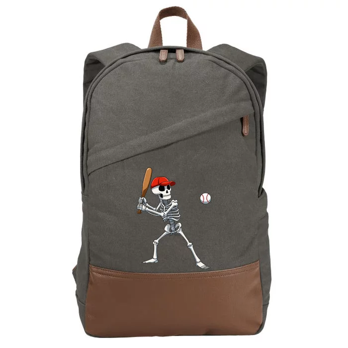 Baseball Skeleton Halloween Skeleton Playing Baseball Cotton Canvas Backpack