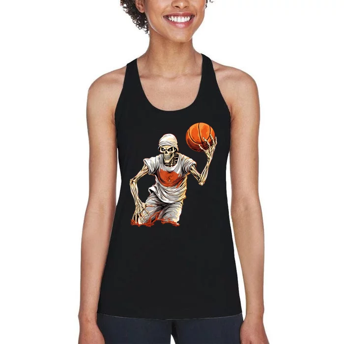 Basketball Skeleton Halloween ArtDunking Skeleton Women's Racerback Tank