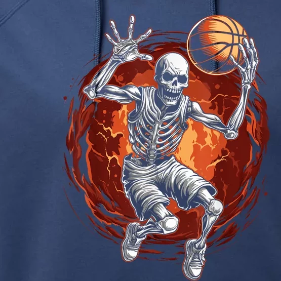 Basketball Skeleton Halloween ArtDunking Skeleton Performance Fleece Hoodie