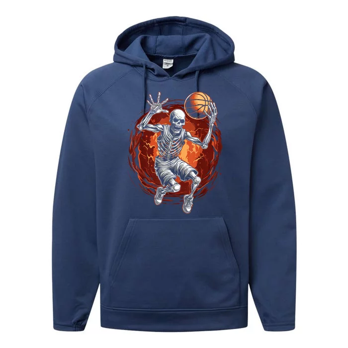 Basketball Skeleton Halloween ArtDunking Skeleton Performance Fleece Hoodie