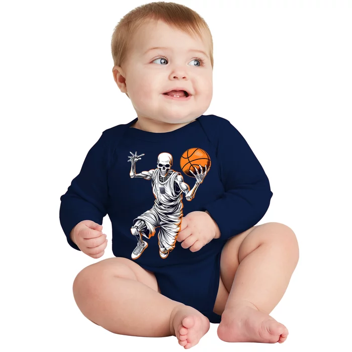 Basketball Skeleton Halloween ArtDunking Skeleton Baby Long Sleeve Bodysuit