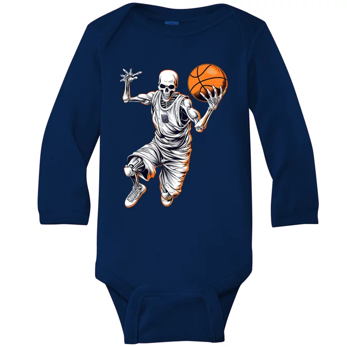 Basketball Skeleton Halloween ArtDunking Skeleton Baby Long Sleeve Bodysuit