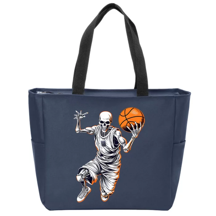 Basketball Skeleton Halloween ArtDunking Skeleton Zip Tote Bag