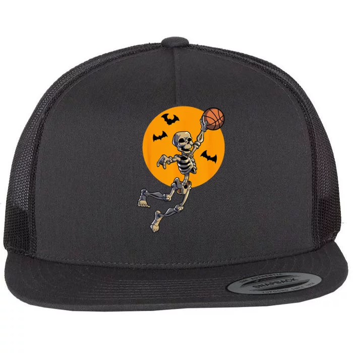 Basketball Skeleton Halloween Men Basketball Halloween Flat Bill Trucker Hat