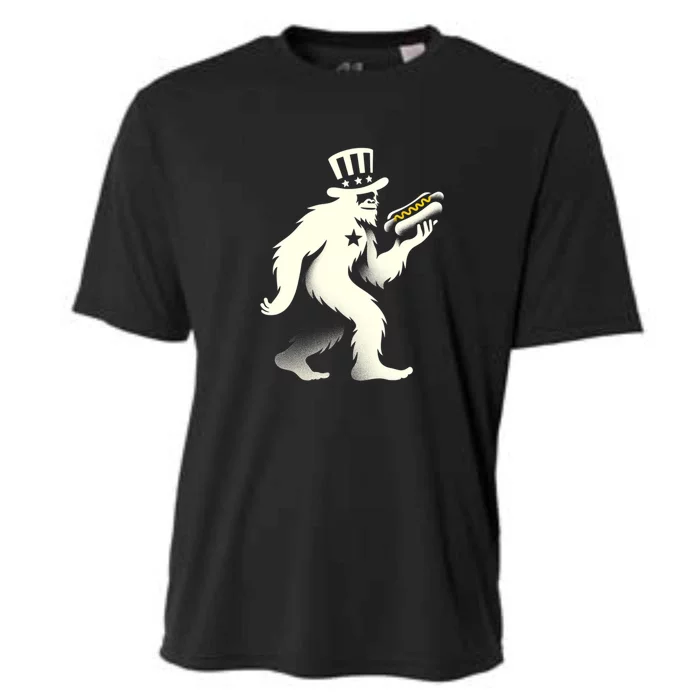 Bigfoot Sasquatch Holding Hotdog 4th Of July Gift Cooling Performance Crew T-Shirt