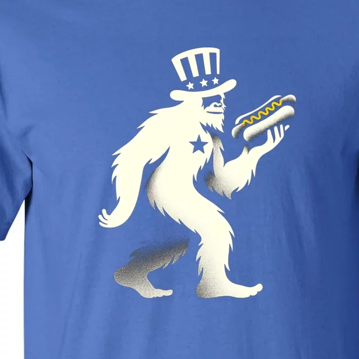 Bigfoot Sasquatch Holding Hotdog 4th Of July Gift Tall T-Shirt