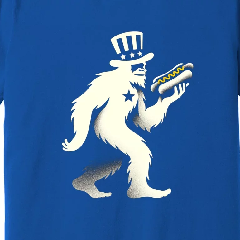 Bigfoot Sasquatch Holding Hotdog 4th Of July Gift Premium T-Shirt