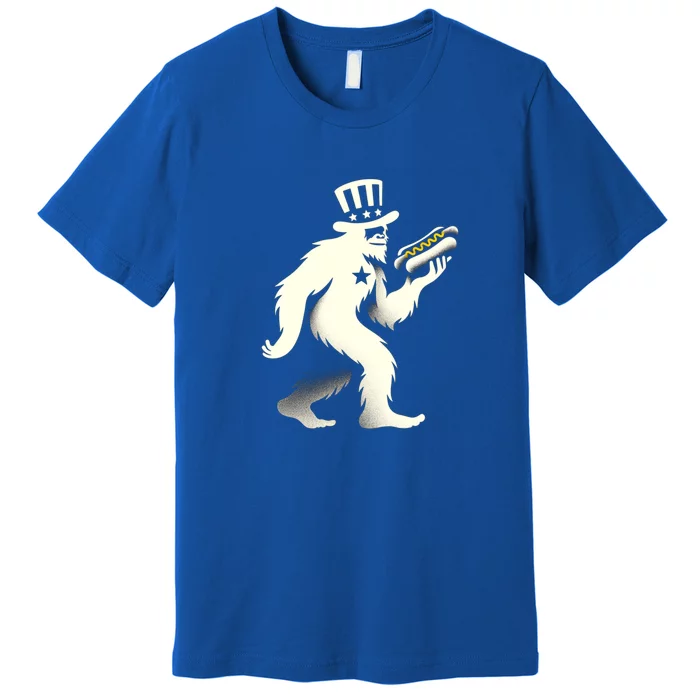 Bigfoot Sasquatch Holding Hotdog 4th Of July Gift Premium T-Shirt