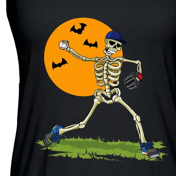 Baseball Skeleton Halloween Baseball Ladies Essential Flowy Tank