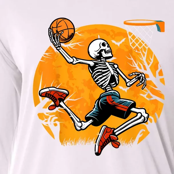 Basketball Skeleton Halloween Spooky Boy Basketball Player Cooling Performance Long Sleeve Crew