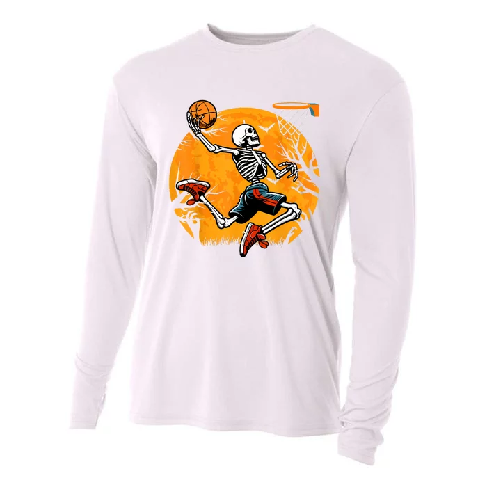 Basketball Skeleton Halloween Spooky Boy Basketball Player Cooling Performance Long Sleeve Crew