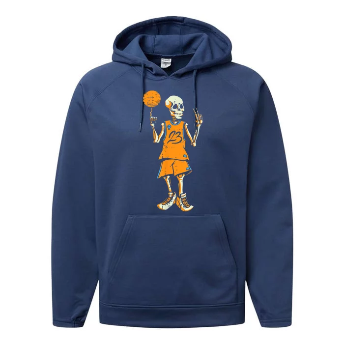 Basketball Skeleton Halloween Costume Funny Skull Performance Fleece Hoodie